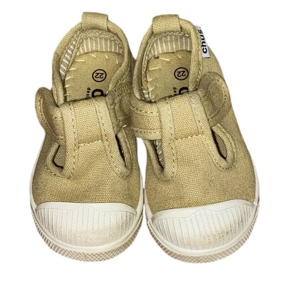 Chus Sneakers Toddler Sz 22 Tan/White Tstrap Slip On Velcro - Picture 1 of 1